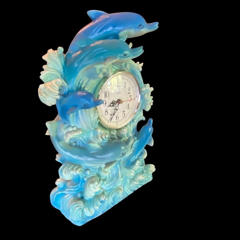Vintage Eleco Dancing Dolphins Mantle Clock - 13" Large Nautical Decor WORKS